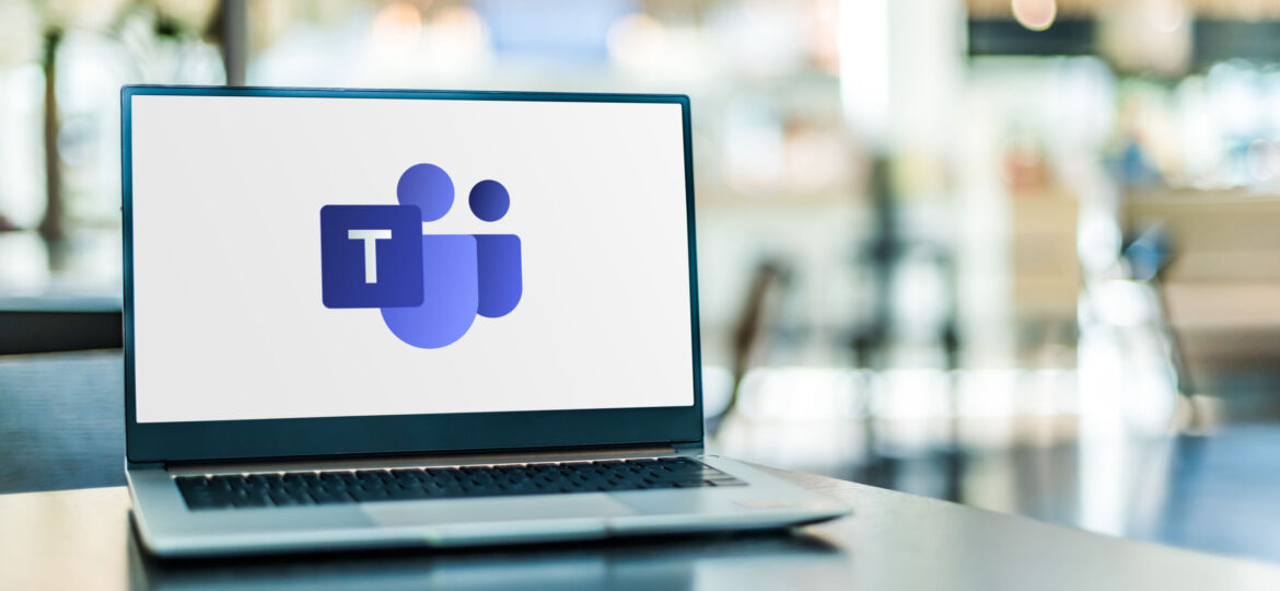 Laptop computer displaying logo of Microsoft Teams