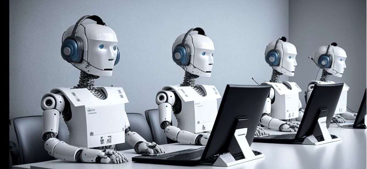 Robot Android AI Working In Call Center