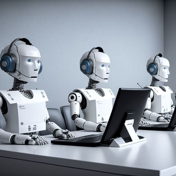 Robot Android AI Working In Call Center