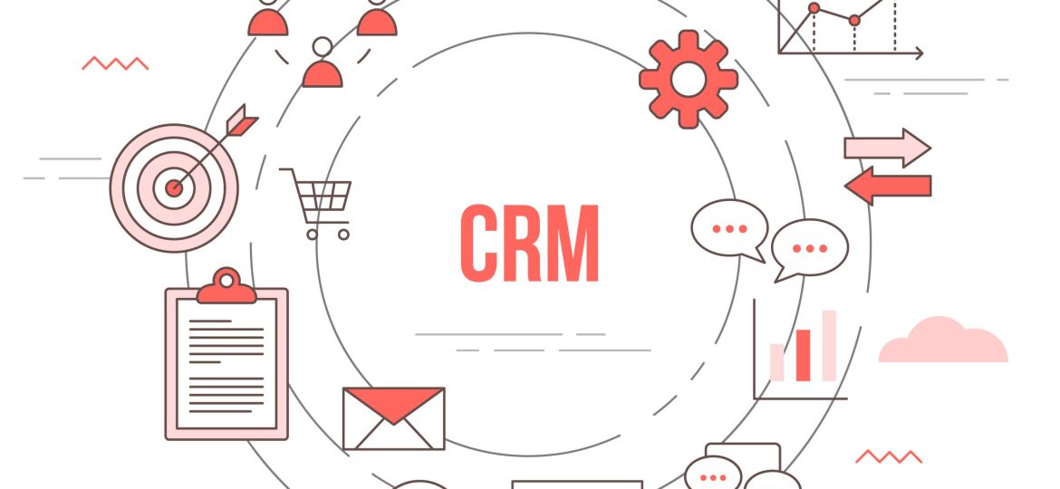 crm customer relationship management concept with icon set template banner with modern orange color style